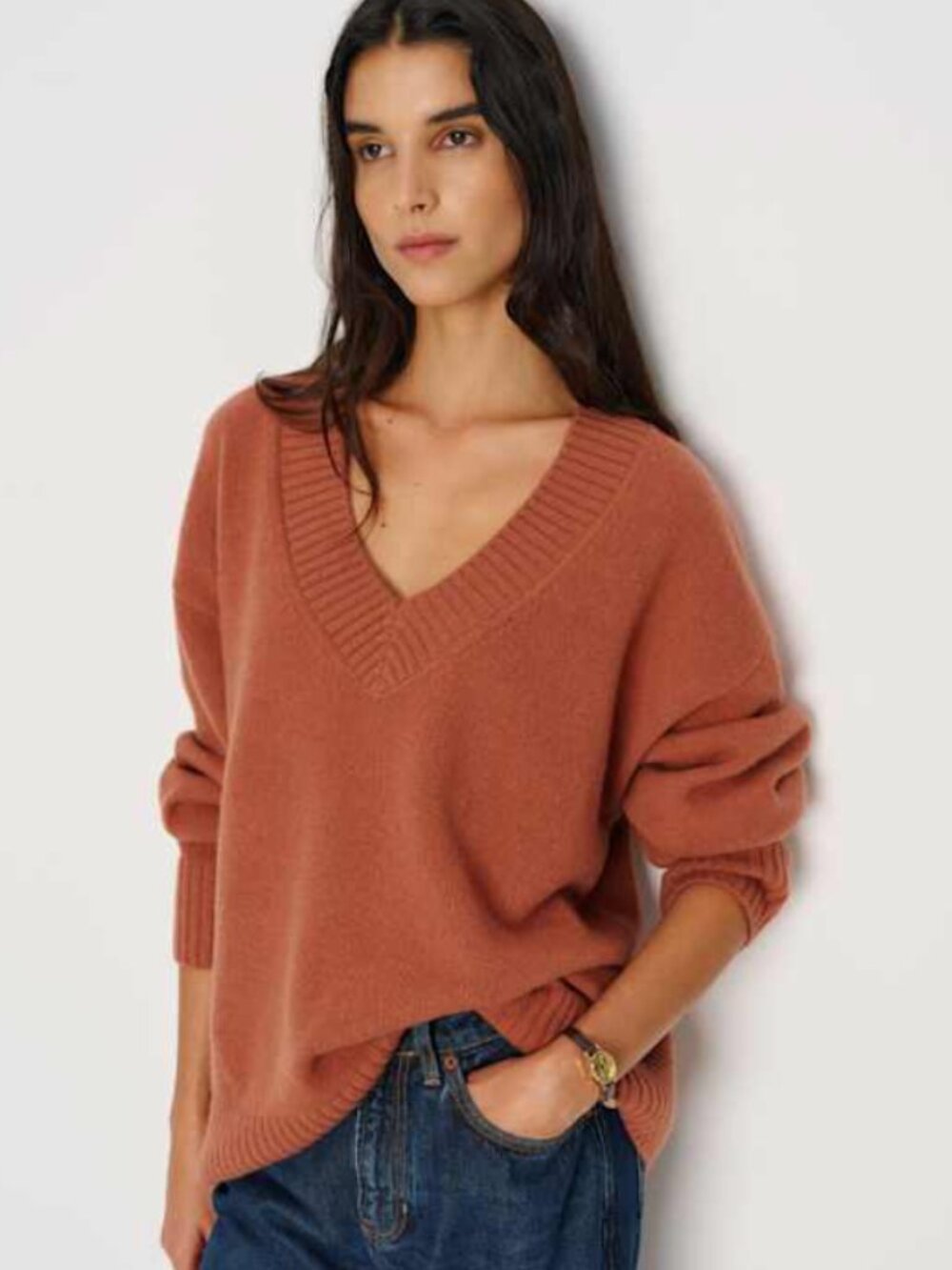 Reformation Jadey Cashmere Oversized V-Neck Sweater